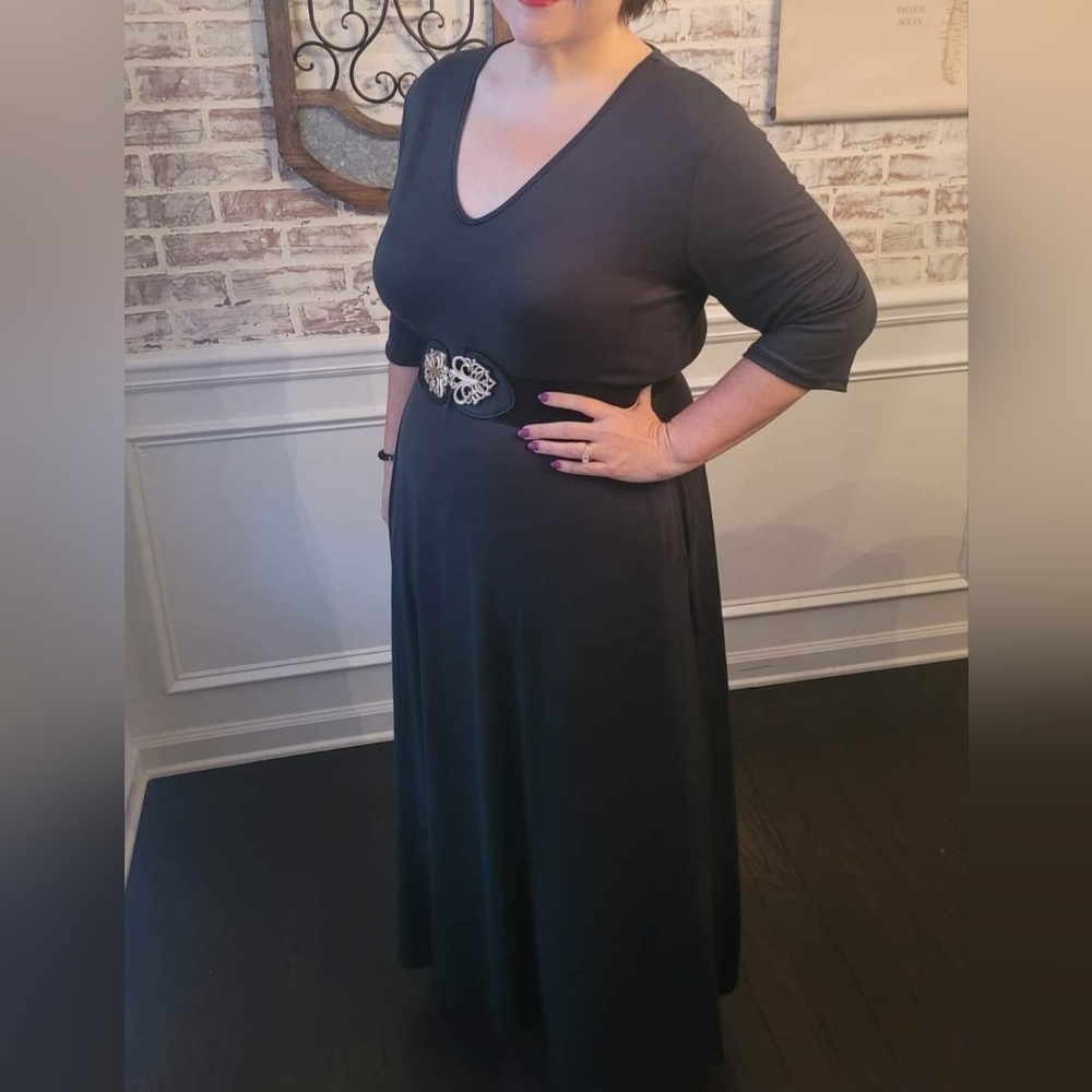 Dark Green 2X Maxi Dress 3/4 sleeves